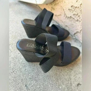 Italian Shoemakers Black Slingback Wedge Heels 7 Preowned Womens